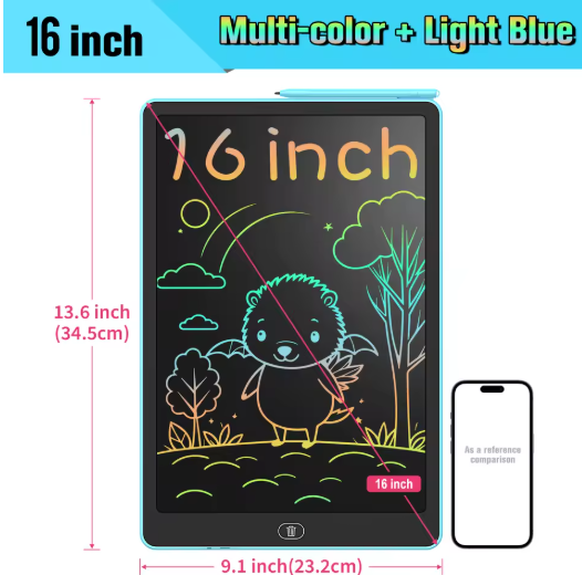 טאבלט כתיבה LCD בגודל 16 אינץ', לוח ציור אלקטרוני גדול עם צבעים רטטים, מסך מחיק, צעצועים חינוכיים מושלמים