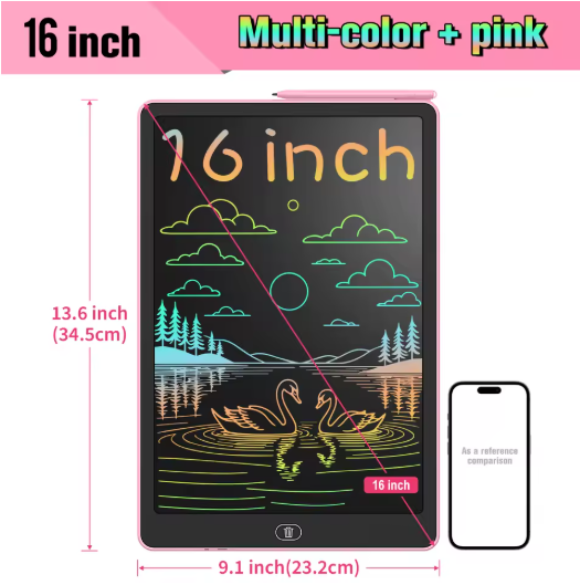 טאבלט כתיבה LCD בגודל 16 אינץ', לוח ציור אלקטרוני גדול עם צבעים רטטים, מסך מחיק, צעצועים חינוכיים מושלמים