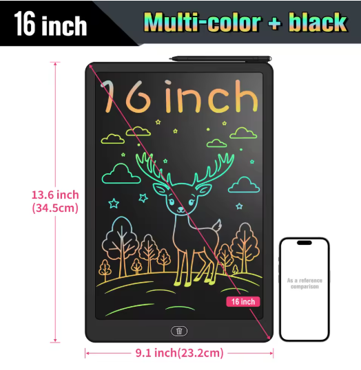 טאבלט כתיבה LCD בגודל 16 אינץ', לוח ציור אלקטרוני גדול עם צבעים רטטים, מסך מחיק, צעצועים חינוכיים מושלמים