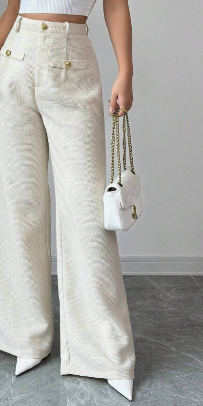 מכנסיים רחבים ארוגים בצבע משמש, ל