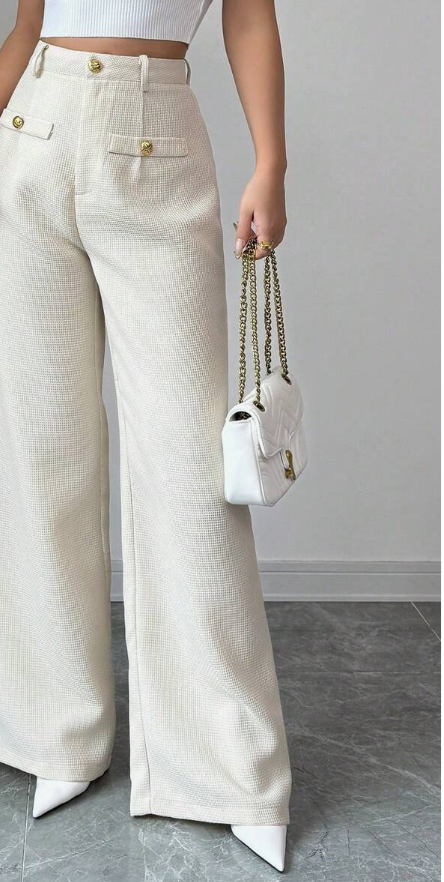 מכנסיים רחבים ארוגים בצבע משמש, ל