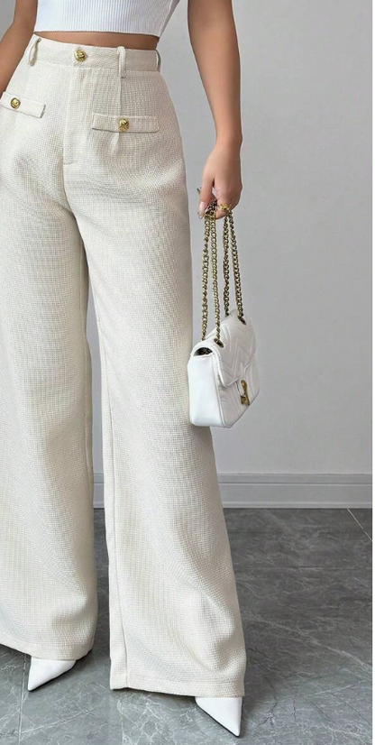 מכנסיים רחבים ארוגים בצבע משמש, ל