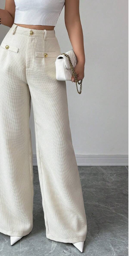 מכנסיים רחבים ארוגים בצבע משמש, ל