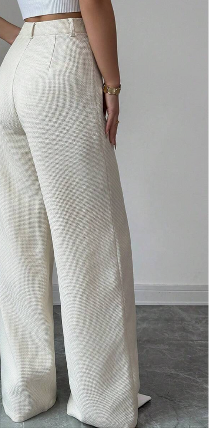 מכנסיים רחבים ארוגים בצבע משמש, ל