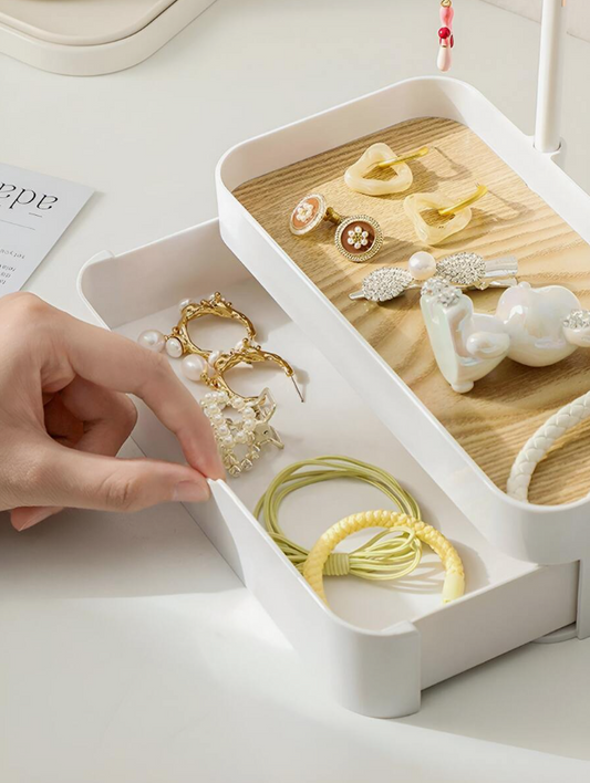 מארגן תכשיטים דו-שכבתי עם מגירה