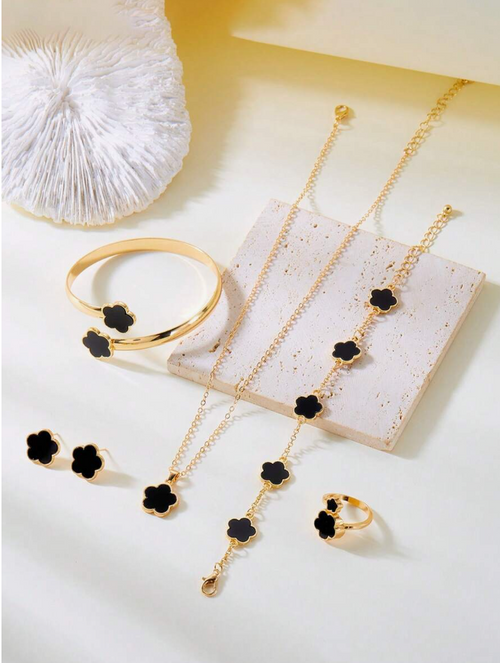 סט תכשיטים של 6 יחידות בסגנון תלתן