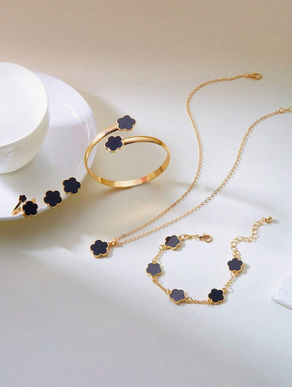 סט תכשיטים של 6 יחידות בסגנון תלתן