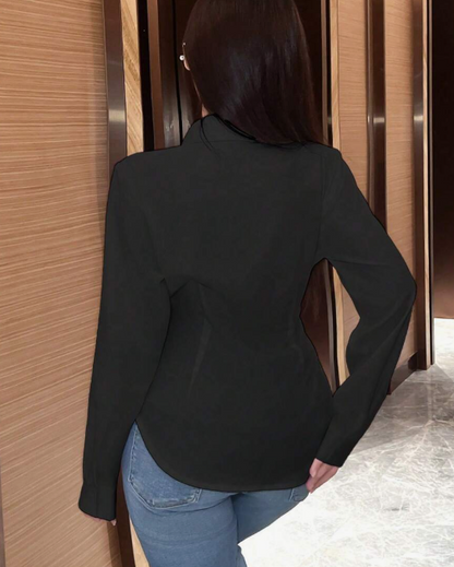 חולצת עטיפה עם שרוולים ארוכים בצבע חלק