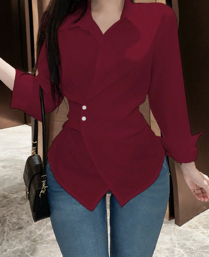 חולצת עטיפה עם שרוולים ארוכים בצבע חלק