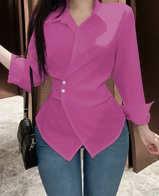 חולצת עטיפה עם שרוולים ארוכים בצבע חלק