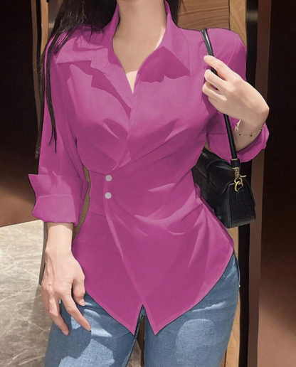 חולצת עטיפה עם שרוולים ארוכים בצבע חלק