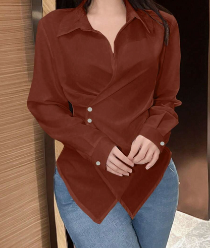 חולצת עטיפה עם שרוולים ארוכים בצבע חלק