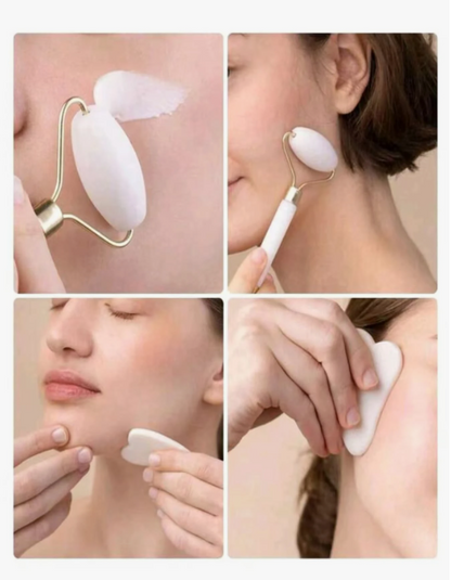 סט כלי עיסוי יופי לפנים 2 יחידות, עם מכשיר עיסוי רולר ולוח גירוד, לגוף ולגב, ורוד/לבן