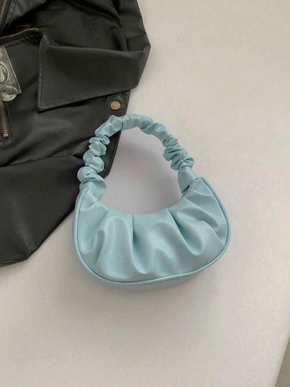 תיק כתף מינימליסטי אלגנטי PU כחול עם קפלים מרופד