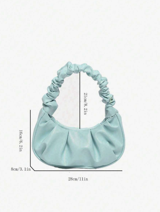 תיק כתף מינימליסטי אלגנטי PU כחול עם קפלים מרופד