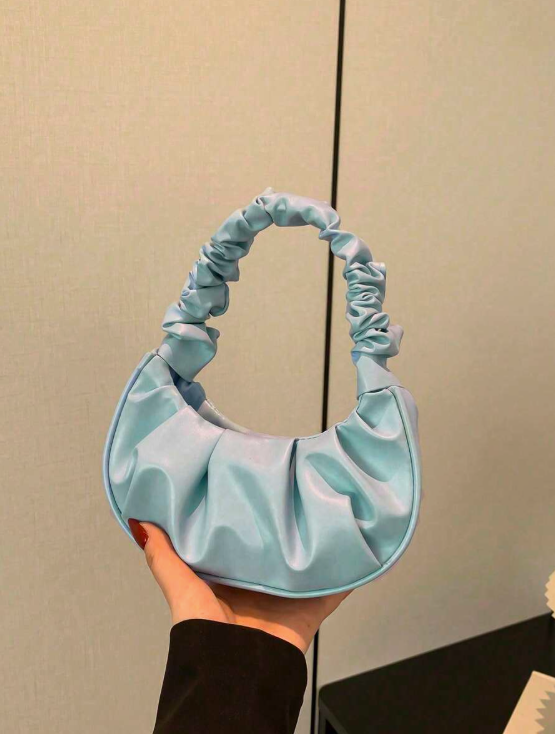 תיק כתף מינימליסטי אלגנטי PU כחול עם קפלים מרופד