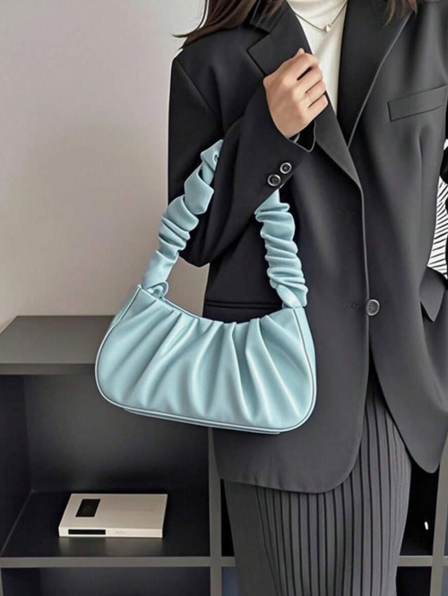 תיק כתף מינימליסטי אלגנטי PU כחול עם קפלים מרופד