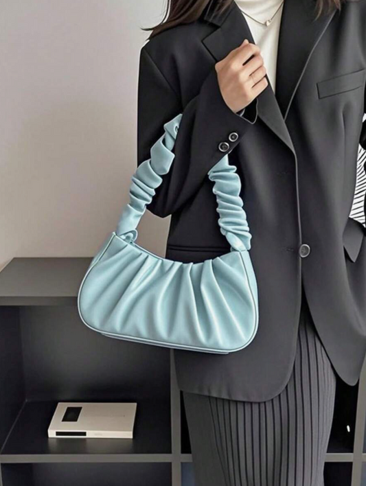 תיק כתף מינימליסטי אלגנטי PU כחול עם קפלים מרופד