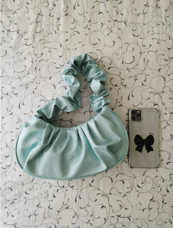 תיק כתף מינימליסטי אלגנטי PU כחול עם קפלים מרופד