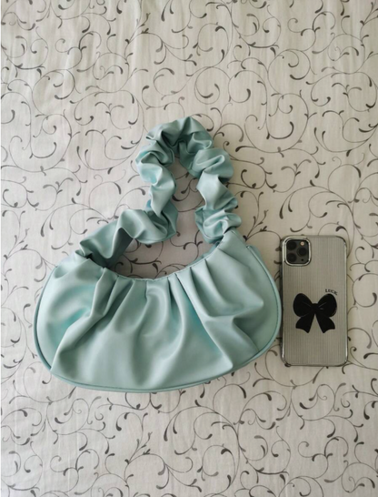 תיק כתף מינימליסטי אלגנטי PU כחול עם קפלים מרופד