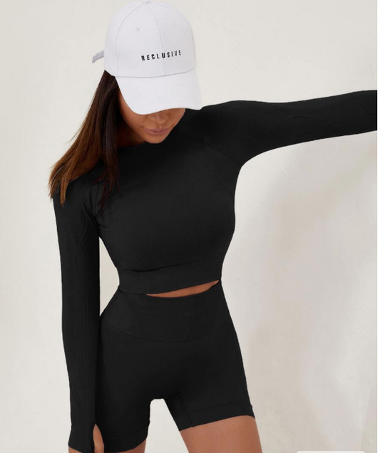 סט ספורט חלק וגמיש עם חורי אגודל