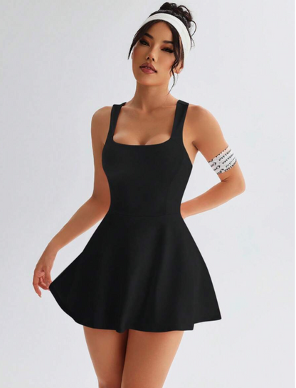 שמלת ספורט קז'ואלית ללא שרוולים בצבע אחיד