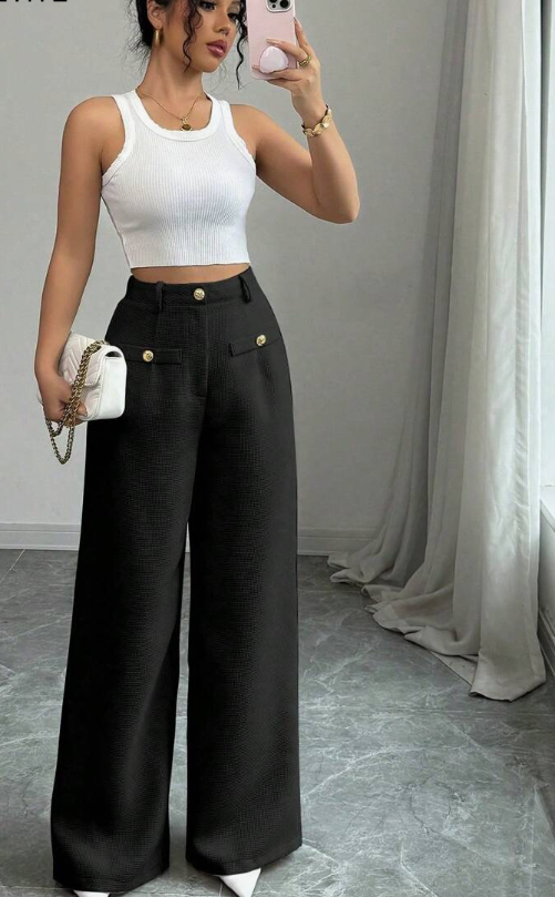 מכנסיים רחבים ארוגים בצבע משמש, ל