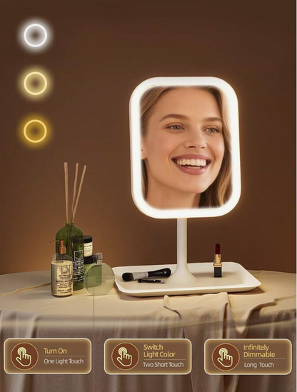 מראת איפור עם חיישן מגע, 3 מצבי תאורה צבעוניים