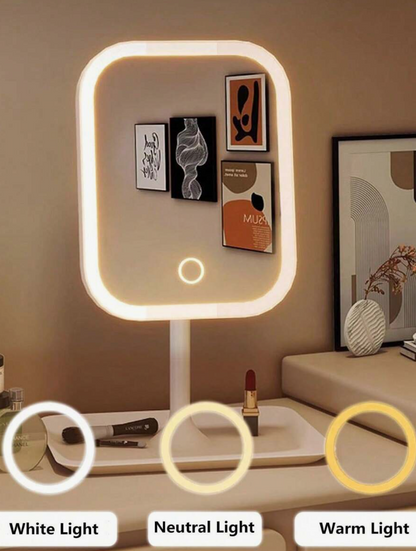 מראת איפור עם חיישן מגע, 3 מצבי תאורה צבעוניים